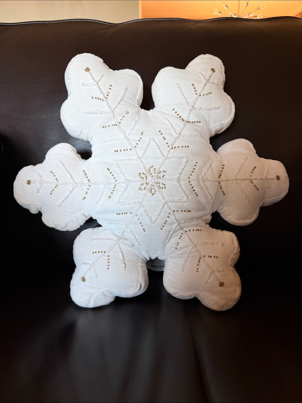 Target White Snowflake Holiday Pillow with Gold Accents